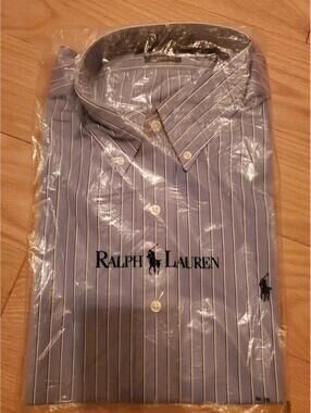 Ralph Lauren Blue and White Striped Button Up Long Sleeve Shirt